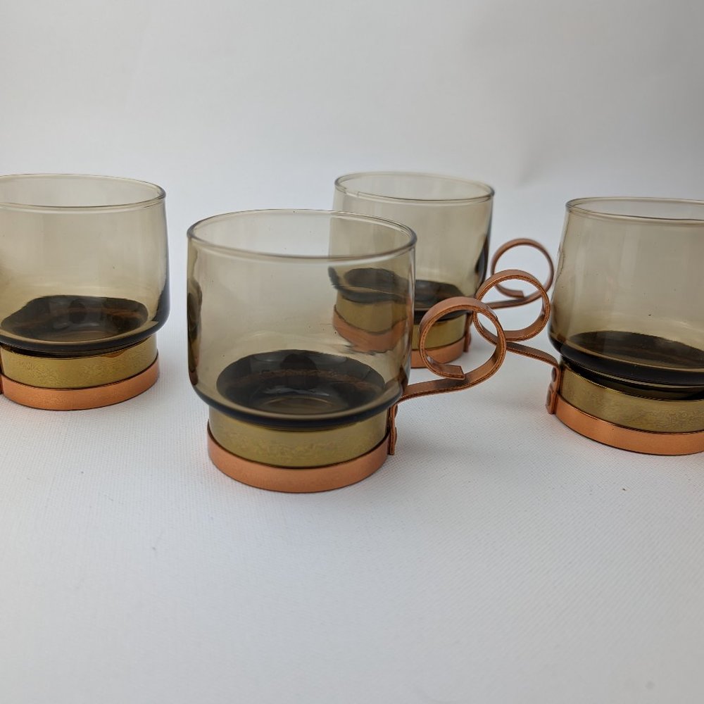 Beucler Cobraz Short Cocktail Espresso Glass Set of 4 Brass Copper Vintage